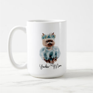 Yorkie Mum Cute Yorkie with Blue Dress Art Coffee Mug