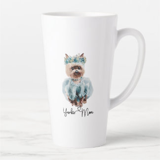 Yorkie Mum Cute Yorkie with Blue Dress Art Latte Mug