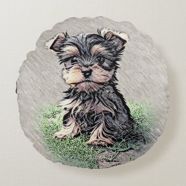 Yorkie, Nature,pet Round Cushion (Front)