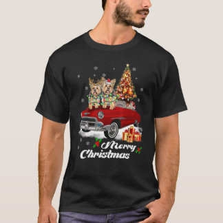 Yorkie on Red Truck Christmas Pajama Dog T-Shirt