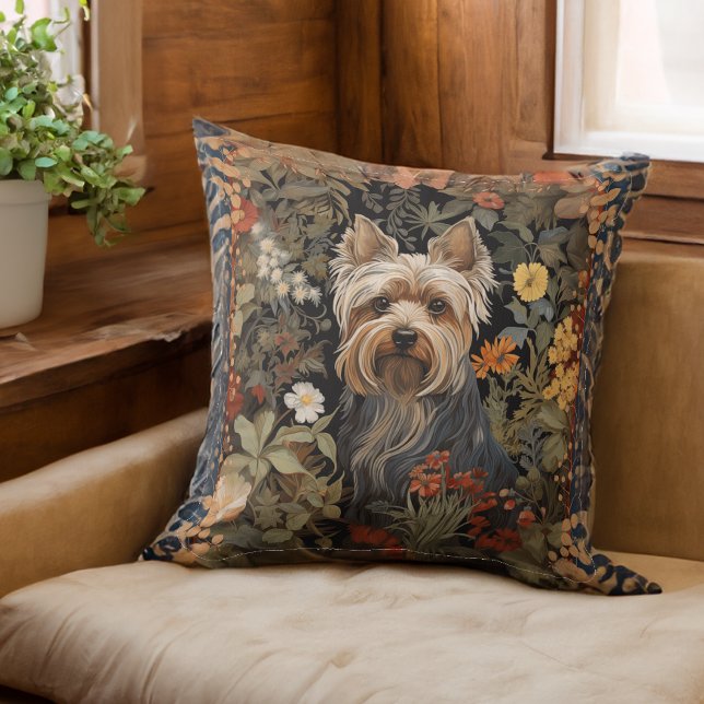 Yorkie or Silky Terrier Cute Dog in Flower Garden Cushion (Creator Uploaded)