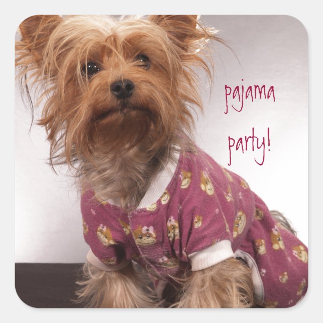 Yorkie Pajama Party Square Sticker (Front)