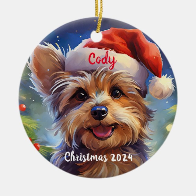 Yorkie Personalised Christmas Ornament (Front)