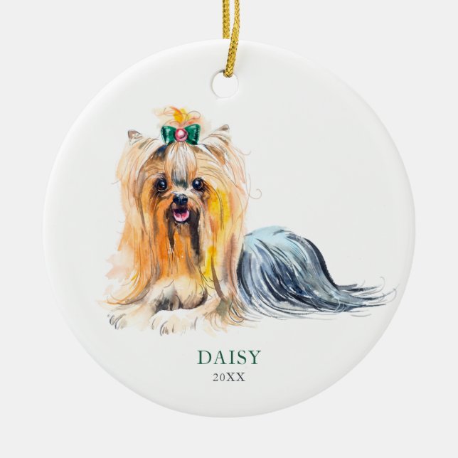 Yorkie Personalised Dog Pet Christmas Custom Ceramic Tree Decoration (Front)