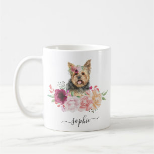 Yorkie Personalised Name  Floral  Coffee Mug