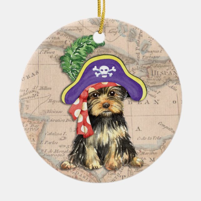 Yorkie Pirate Ceramic Tree Decoration (Front)