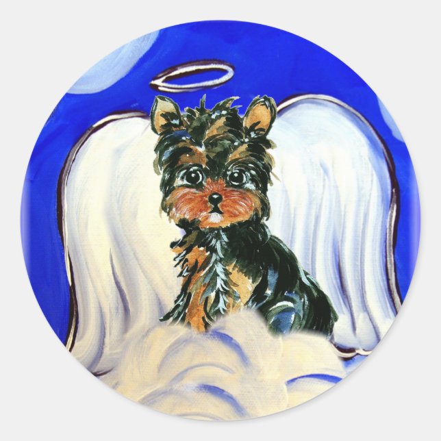 Yorkie Poo Angel Classic Round Sticker (Front)