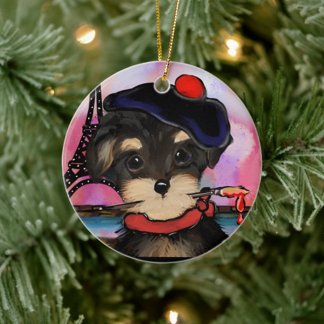 YORKIE POO ARTIST IN PARIS     CERAMIC TREE DECORATION (Tree)