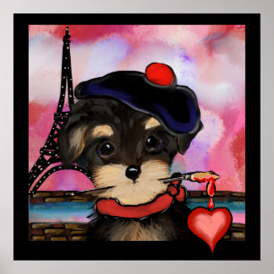 YORKIE POO ARTIST IN PARIS POSTER