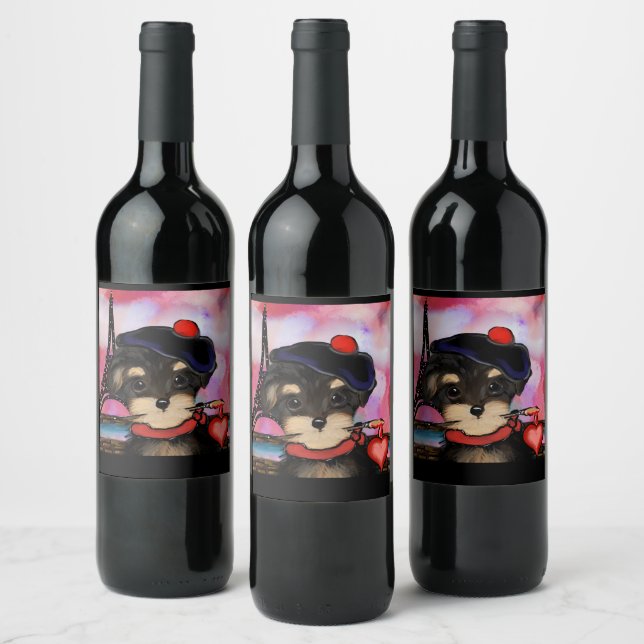 YORKIE POO ARTIST IN PARIS       WINE LABEL (Bottles)