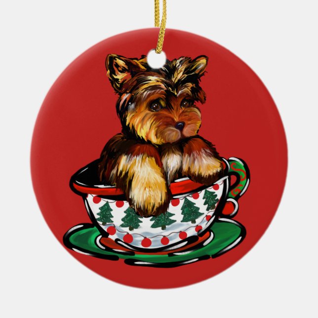 Yorkie Poo Ceramic Tree Decoration (Front)