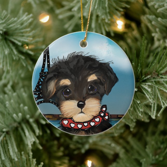 YORKIE POO  IN PARIS   CERAMIC TREE DECORATION (Tree)