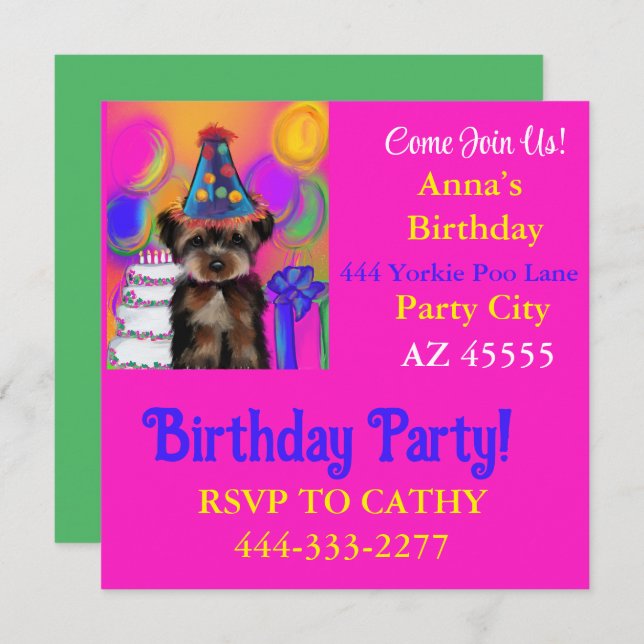 Yorkie Poo Party  Invitation (Front/Back)