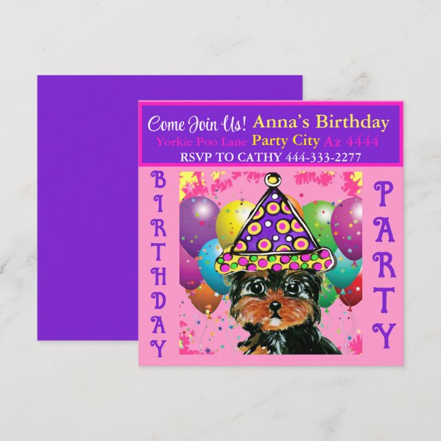 Yorkie Poo Party  Invitation (Front/Back)
