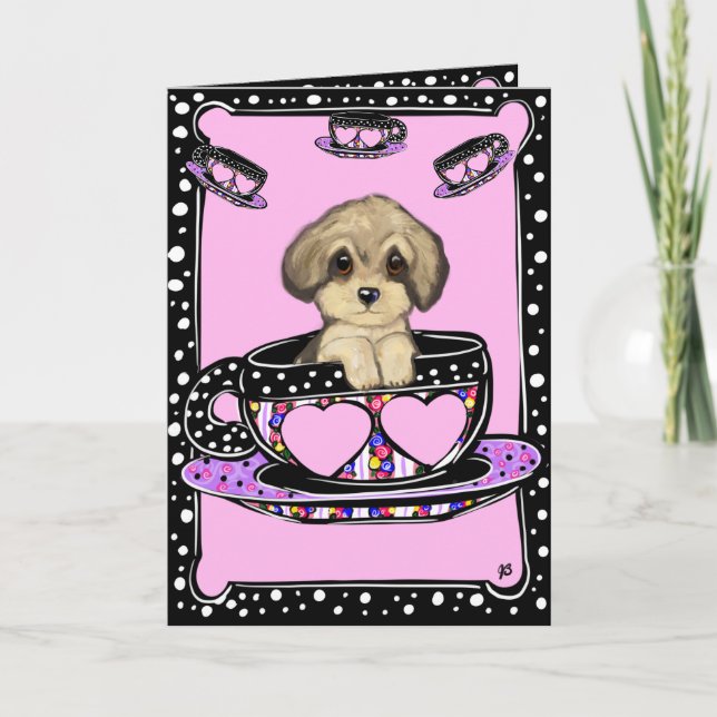 Yorkie Poo Tea Cup Card (Front)
