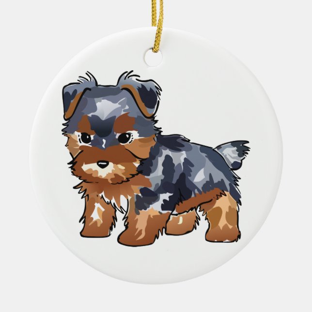 Yorkie Puppy Ceramic Tree Decoration (Front)