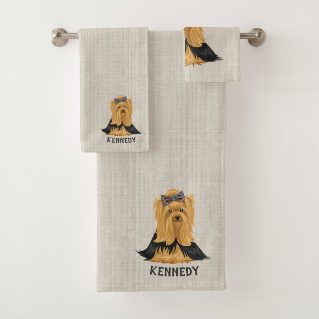 Yorkie Puppy | Dog Yorkshire Terrier Personalised Bath Towel Set (Insitu)
