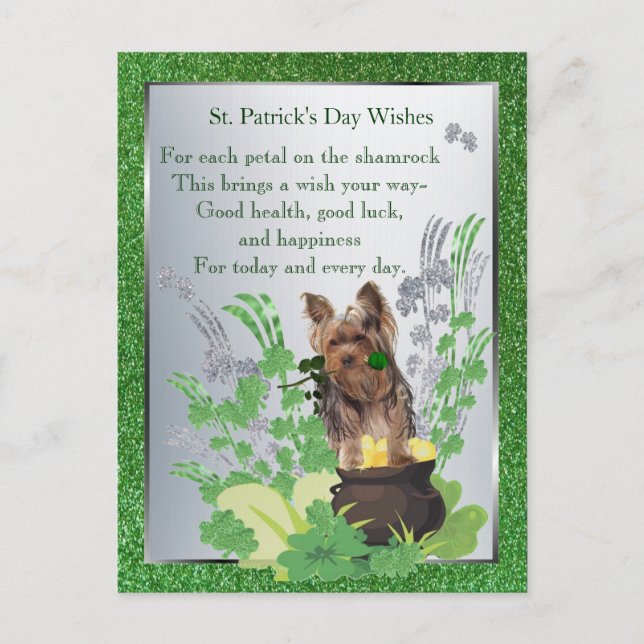 Yorkie Puppy Health Luck Happiness St Patty Wishes Postcard (Front)