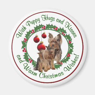 Yorkie Puppy Hugs & Kisses Warm Christmas Wishes Magnet