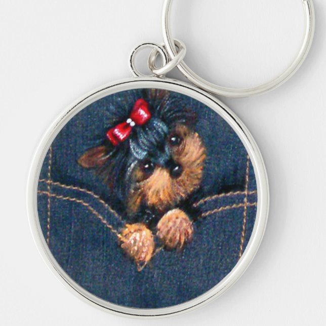 Yorkie Puppy in Pocket Key Ring (Front)