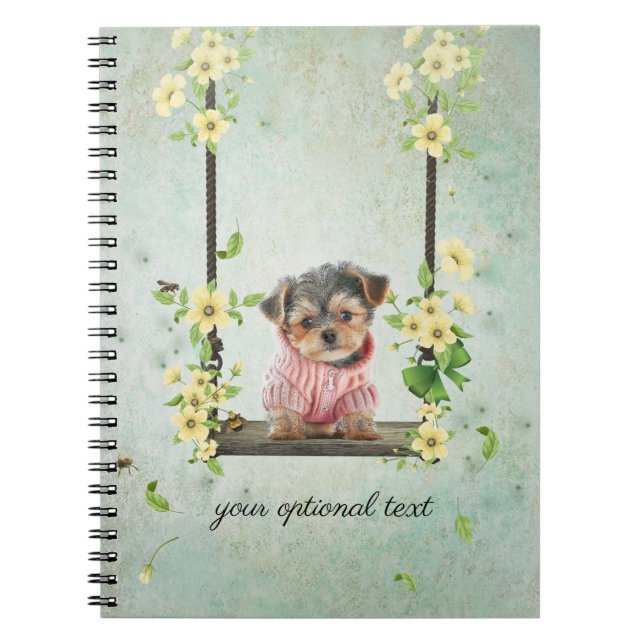 Yorkie Puppy on Swing Spiral Photo Notebook (Front)