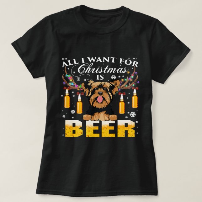 Yorkie Reindeer Beer Christmas Ornaments Xmas Ligh T-Shirt (Design Front)