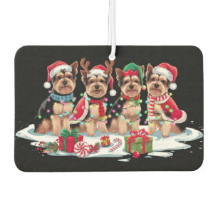 Yorkie Santa hat antlers elf Christmas lights Car Air Freshener