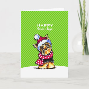 Yorkie Scarf Christmas Green Custom Holiday Card