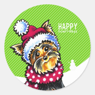 Yorkie Scarf Christmas Happy Howl-i-days Classic Round Sticker