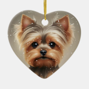 Yorkie Snowy Moment Christmas Cute Ceramic Tree Decoration