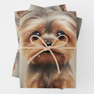 Yorkie Snowy Moment Christmas Cute Wrapping Paper Sheet