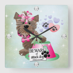 Yorkie Square  (Large) Clock