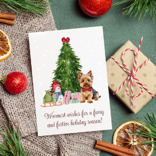 Yorkie terrier Christmas wishes Holiday Greetings  Card