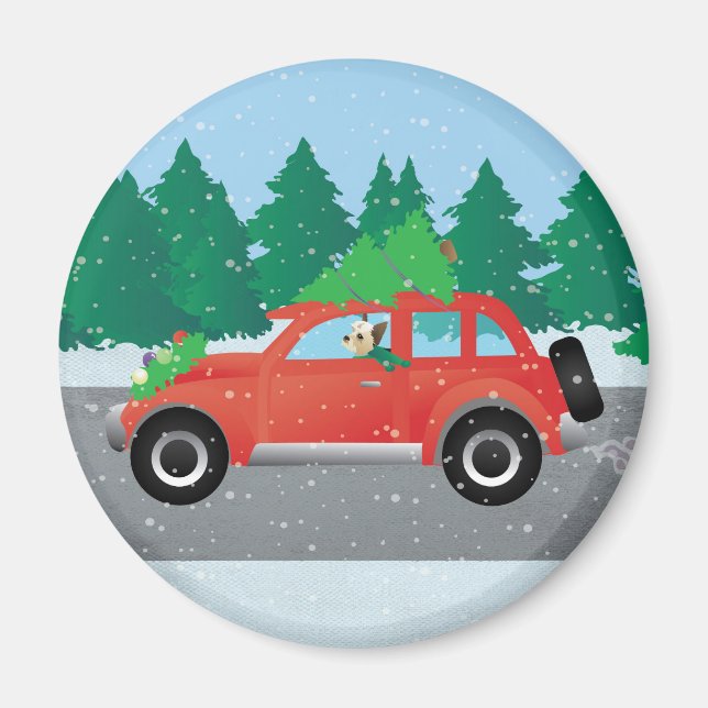 Yorkie Terrier dog Driving a Christmas Car Magnet (Front)