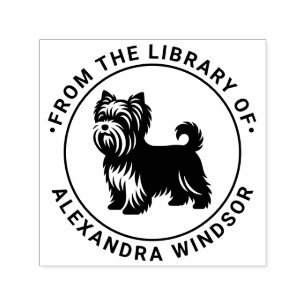 Yorkie Terrier Dog Standing Sil Library Book Name Self-inking Stamp