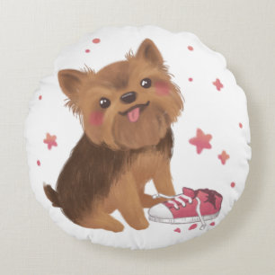 Yorkie the Cutest Trouble Maker Round Cushion