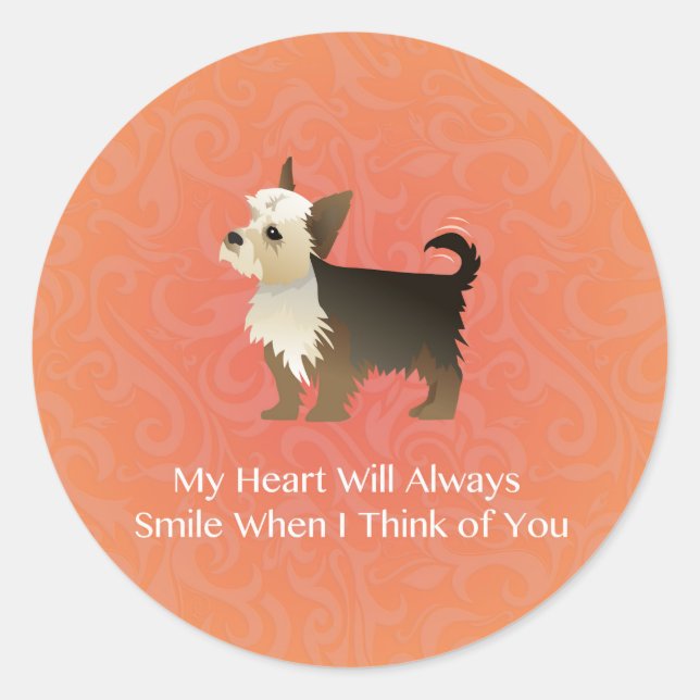 Yorkie Thinking of You Design. Classic Round Sticker (Front)