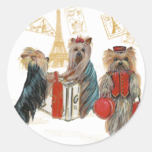 Yorkie Travel Paris Eiffel Tower Stickers (Front)