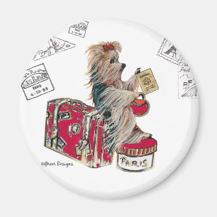 Yorkie Travelling Paris Magnet