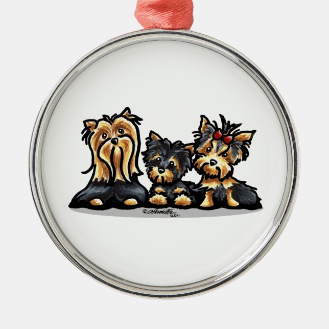 Yorkie Trio Metal Tree Decoration (Front)