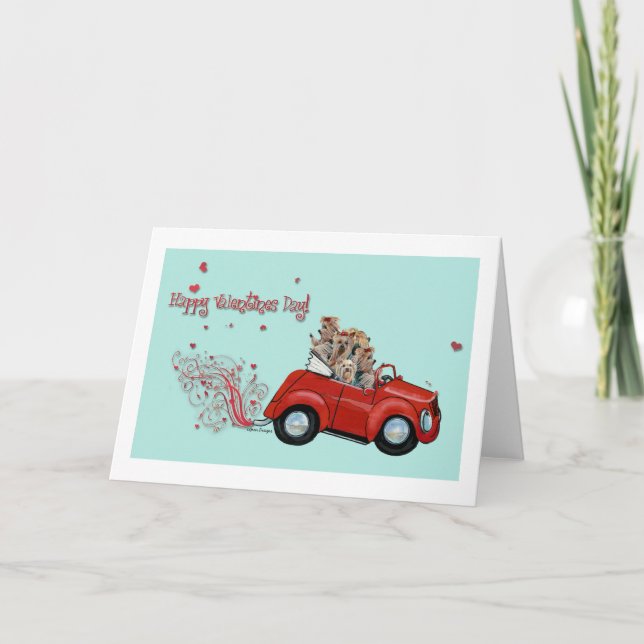 Yorkie Vintage Red Car Valentine Note Cards (Front)