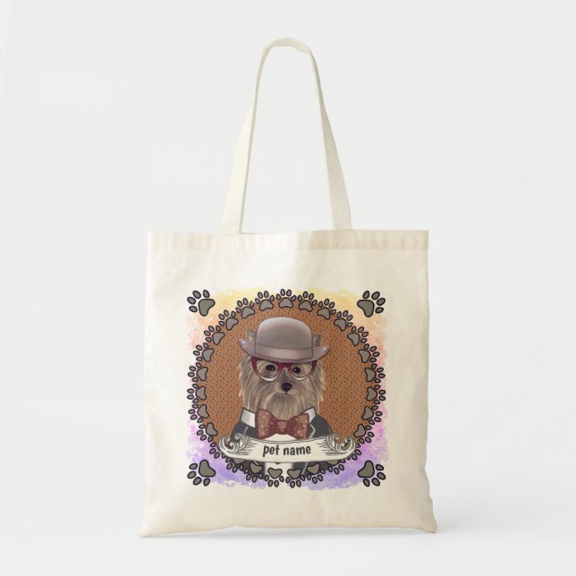 Yorkie Wearing Glasses Tote Bag (Front)