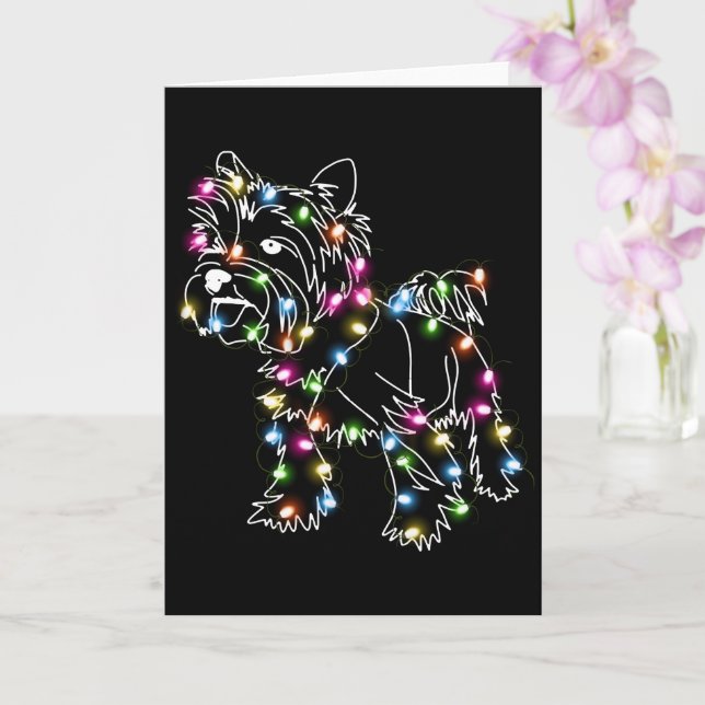 Yorkie With Christmas Light Yorkie Owner Cute Xmas Card (Orchid)