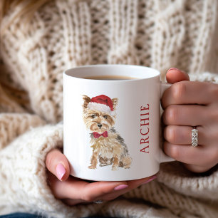 Yorkie with Santa Hat Holiday Coffee Mug
