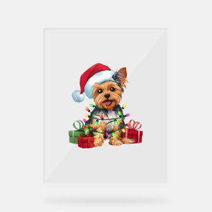 Yorkie Xmas Lighting Santa Hat Yorkie Dog Christma Acrylic Sign