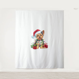Yorkie Xmas Lighting Santa Hat Yorkie Dog Christma Tapestry