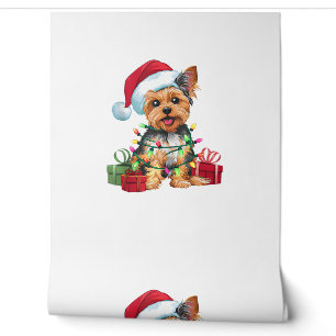 Yorkie Xmas Lighting Santa Hat Yorkie Dog Christma Wallpaper