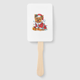 Yorkie Xmas Lighting Santa Yorkie Dog Christmas Hand Fan