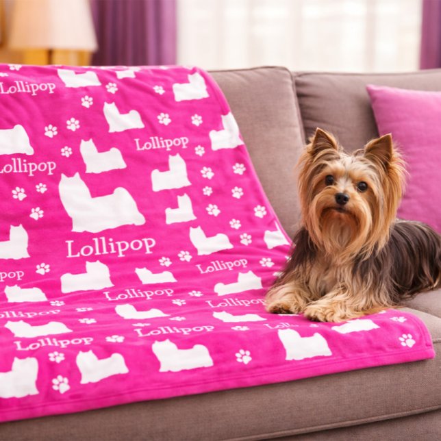 Yorkie Yorkshire Dog Pink Personalised Dog Blanket (Yorkie Yorkshire Dog Pink Personalized Dog Blanket)