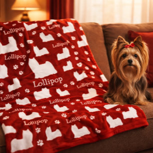 Yorkie Yorkshire Dog Red Personalised Dog Blanket